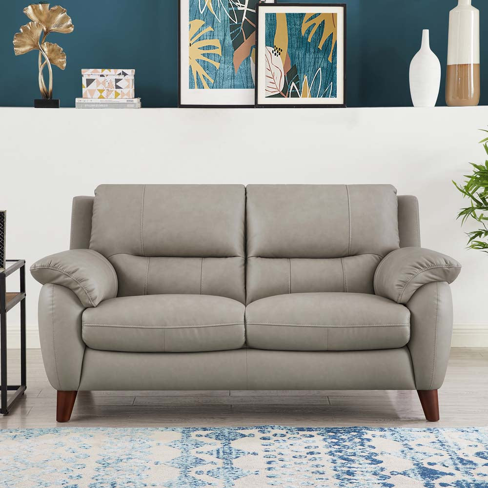 Lara Leather Loveseat Stone Gray Memory Foam Genuine Leather