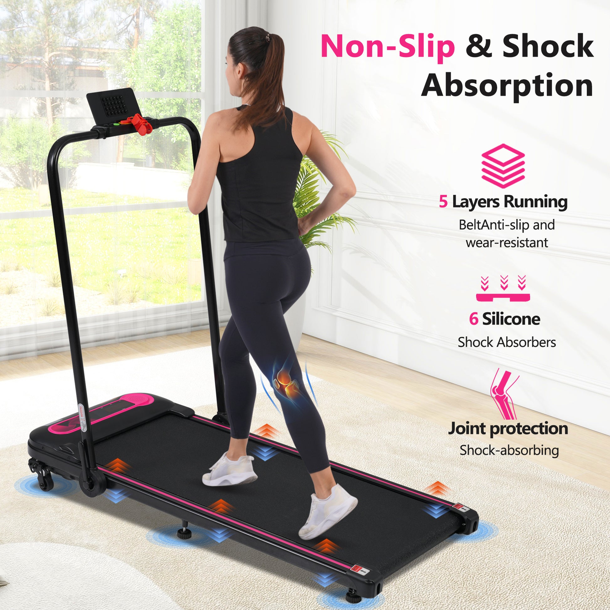 Folding Walking Pad Under Desk Treadmill For Home Office 2.5Hp Walking Treadmill With Incline 0.5 7.5Mph 300Lbs Capacity Treadmill For Walking Running Two Ways To Adjust Speed Indoor Fitness Pink