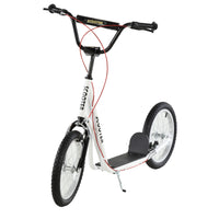 Aosom Youth Scooter Kick Scooter For Kids 5 With Adjustable Handlebar 16" Front And Rear Dual Brakes Inflatable Wheels, White White Iron Plastic