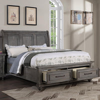 Queen Size Bed W Underbed Drawer Vintage Look Gray Color Beautiful Panel 1Pc Bedframe Bedroom Box Spring Required Queen Antique Gray,Gray Wood Bedroom Contemporary,Modern,Transitional Storage