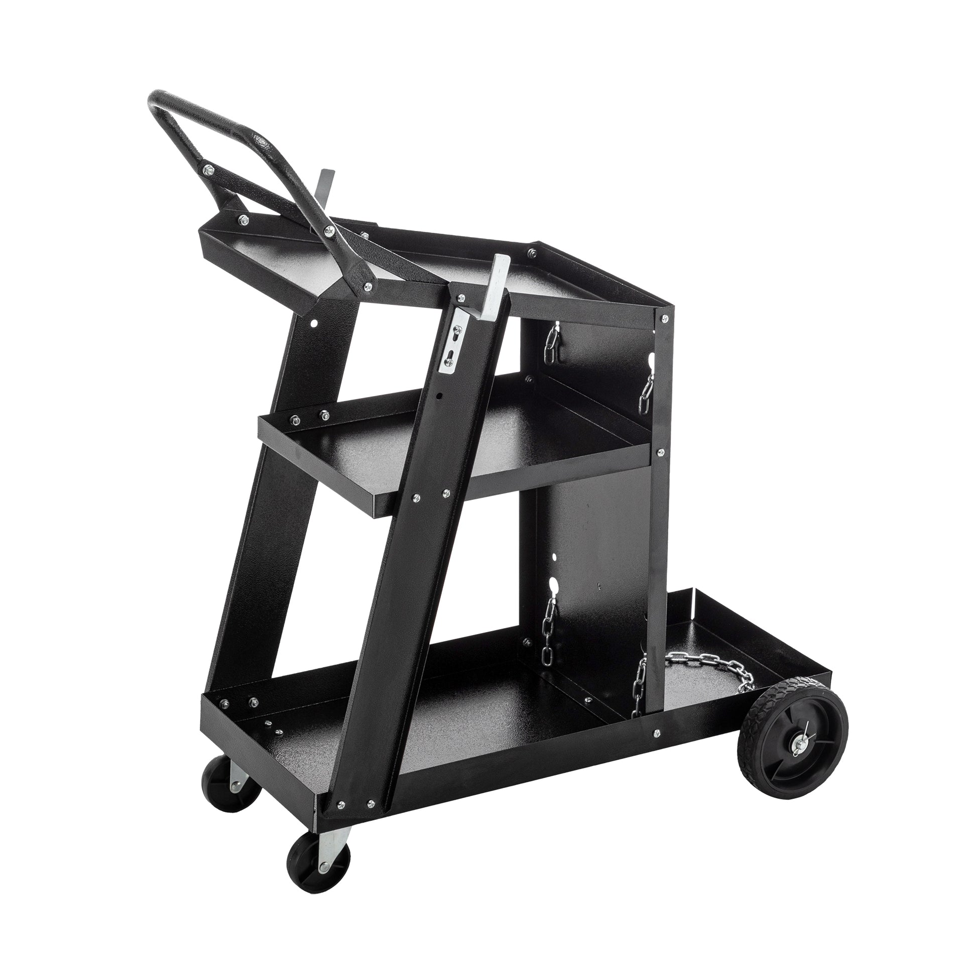 Welding Cart, 3 Tier Welder Cart Heavy Duty With 400Lbs Static Weight Capacity, 360 Swivel Wheels, Tank Storage Safety Chains, Rolling Mig Welder Cart For Tig, Arc, Mma Welding Machine Black Metal