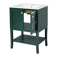 24'' Bathroom Vanity With Top Sink, Modern Bathroom Storage Cabinet With 2 Doors, Single Sink Bathroom Vanity Green 2 1 Adjustable Hinges Bathroom Freestanding Modern Solid Wood Mdf Resin Painted