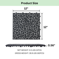 12 X 12 Inch Black Interlocking Deck Tiles Plastic Waterproof Outdoor All Weather Anti Slip Bathroom Shower Balcony Porch Strong Weight Capacity Upto 440 Lbs, Pebble Stone Pattern Pack Of 60 Black American Design,American Traditional Plastic