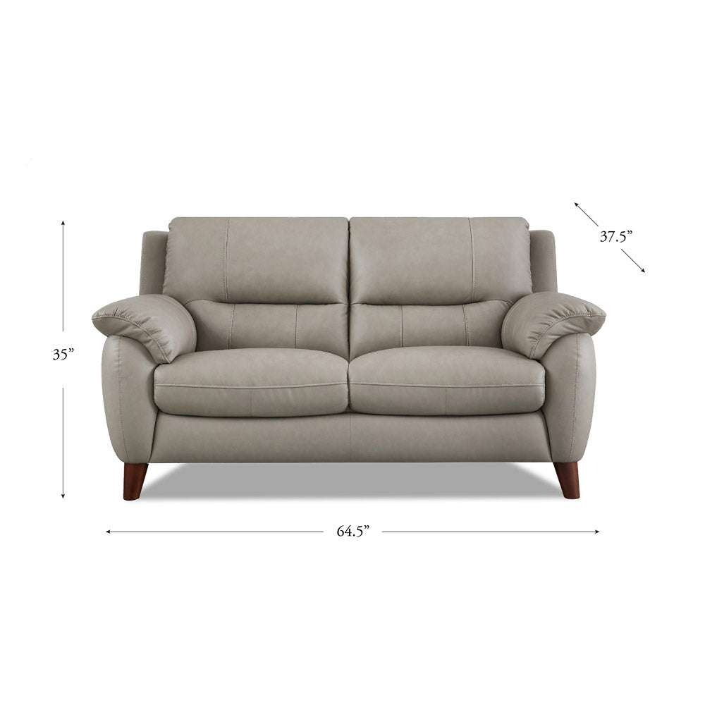 Lara Leather Loveseat Stone Gray Memory Foam Genuine Leather