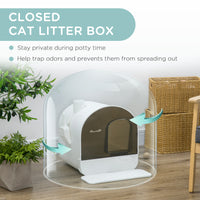 Pawhut Cat Litter Box With Lid, Covered Litter Box For Indoor Cats With Tray, Scoop, Filter, 17" X 17" X 18.5", White White Plastic