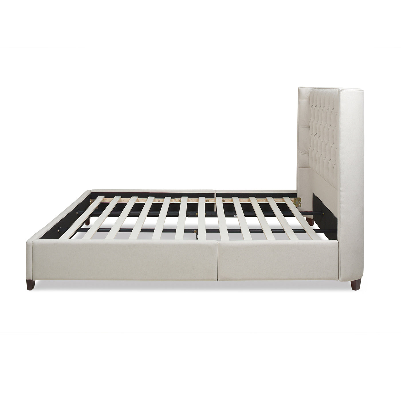 Manhattan Shelter King Platform Bed Frame, Light Beige Linen Box Spring Not Required King Beige Wood Foam Linen Linen