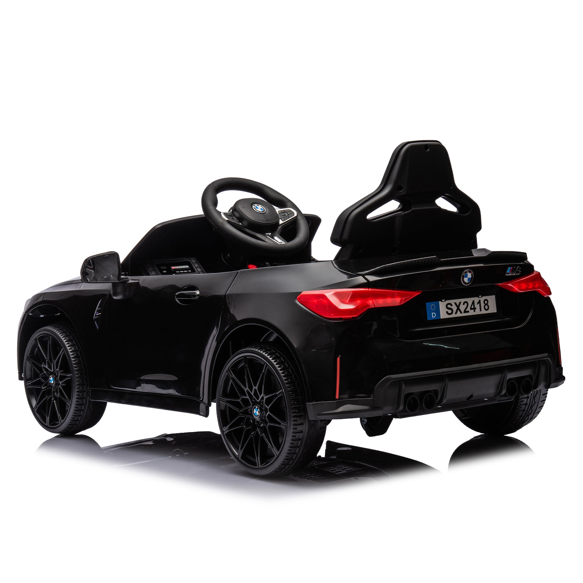 Bmw M4 12V Kids Ride On Toy Car 2.4G W Parents Remote Control,Three Speed Adjustable,Power Display, Usb,Mp3 ,Bluetooth,Led Light,Story,A Handle With Wheels And A Pull, Easy To Carry Black