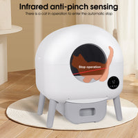 Self Cleaning Litter Box 2.2Lb 23Lb Cat Can Use, 100L Automatic Cat Litter Box Self Cleaning, Extra Large For Multiple Cats, Anti Pinch, All Clumping Litter Can Use, With Garbage Bags, App Control White Gray Abs