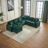 Modern U Shaped 6 Seat Sectional Sofa Couch With One Ottoman And Three Toss Pillows ,Modular Sofa For Living Room,Corduroy Sofa Green Corduroy 7 Seat