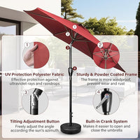 7.5Ft Patio Umbrella Outdoor Table Market Yard Umbrella With Push Button Tilt Crank, 6 Sturdy Ribs For Garden, Deck, Backyard, Pool, Red Red Stainless Steel