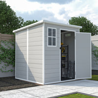 6X6 Ft Storage Shed, Waterproof Resin Outdoor Storage Shed With Floor & Window & Lockable Doors And Vents, Tool Shed For Bike, Garden, Backyard,Lawn, All Weather Use, Light Grey Gray Primary Living Space Polypropylene