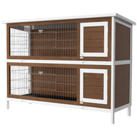 Pawhut 54" 2 Story Large Rabbit Hutch Bunny Cage Wooden Pet House Small Animal Habitat With Lockable Doors, No Leak Tray And Waterproof Roof For Outdoor Indoor Brown Coffee Wood