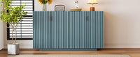 4 Wavy Doors Large Storage Space Sideboard With Adjustable Shelves And Retro Copper Handles For Dining Room And Living Room Antique Blue Antique Blue Mdf