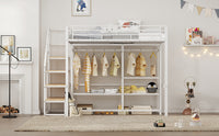 Twin Size Metal Loft Bed With Wardrobe And Storage Shelves, White Box Spring Not Required Twin White Metal Mdf Metal