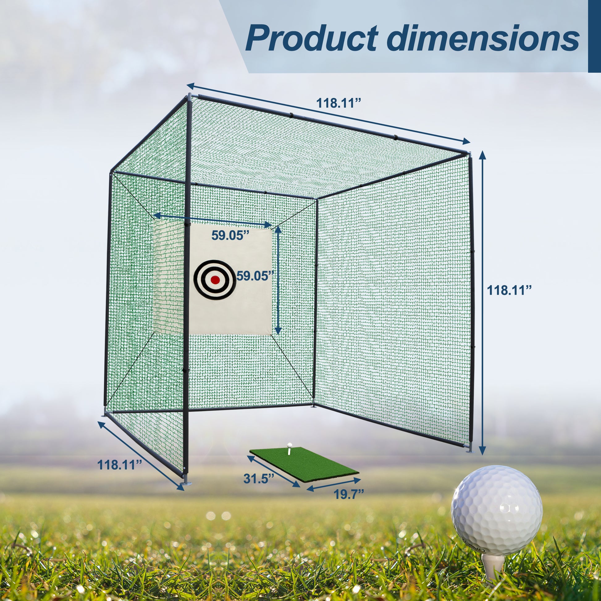 10X10X10Ft Golf Practice Net Cage W Metal Frame Hitting Net Kit Indoor Outdoor Balls Sports Black Metal