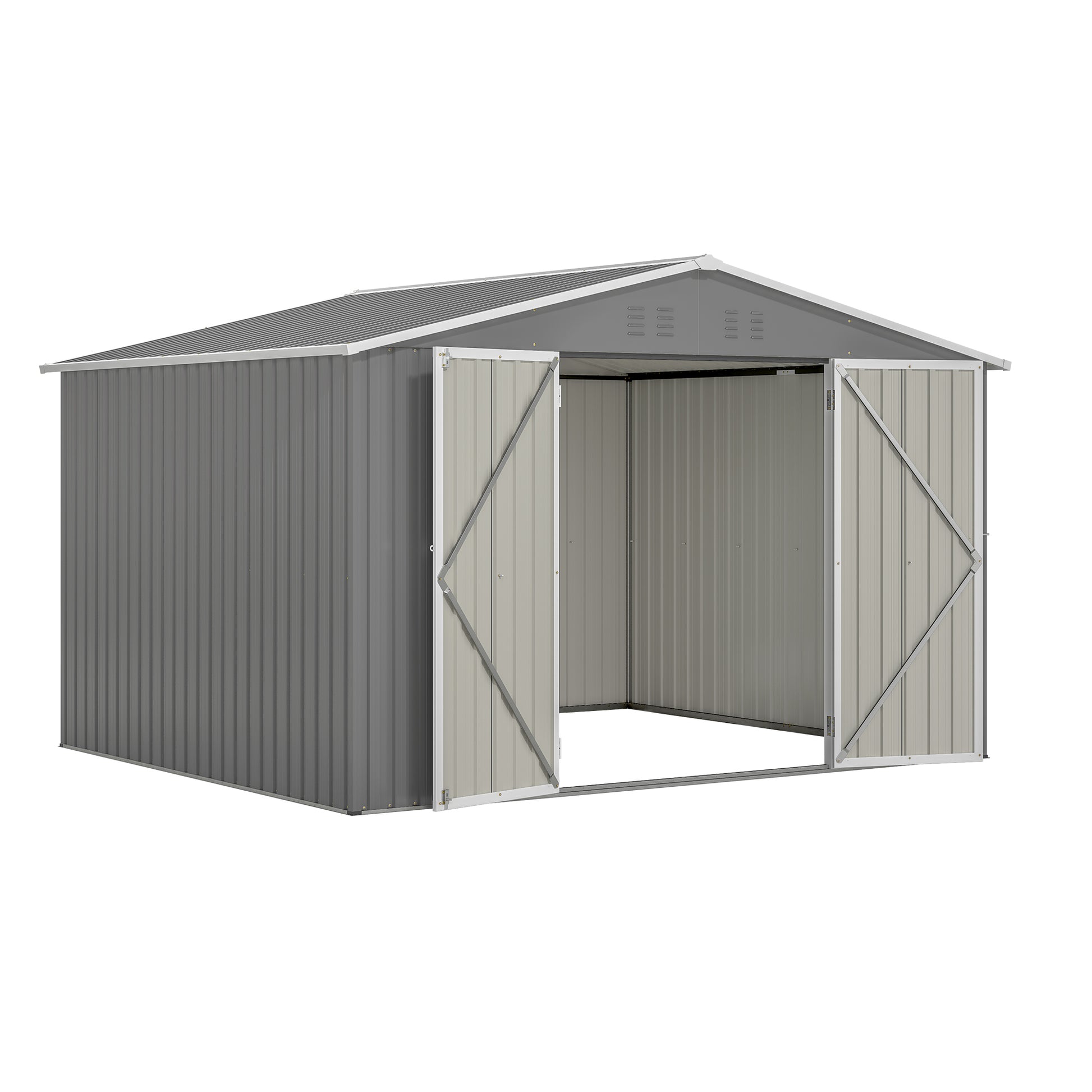 10X8 Ft Outdoor Storage Shed, All Weather Metal Sheds Withlockable Doors, Tool Shed For Garden, Patio, Backyard, Lawn, Grey Gray Metal