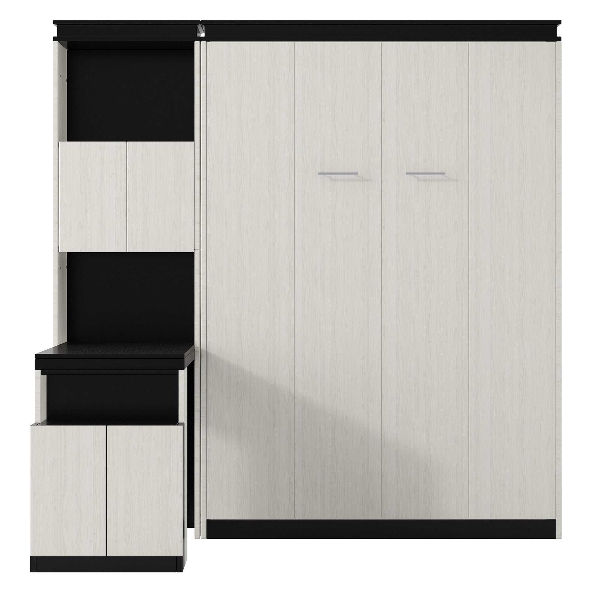 Full Size Murphy Bed With Desk And Storage Shelves And Cabinets, Black White Box Spring Not Required Full Black White Solid Wood Mdf