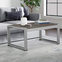 Kili 35 Inch Coffee Table, Polyresin Surface, White Gray Aluminum Frame Gray Aluminium