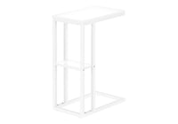 Accent Table, C Shaped, End, Side, Snack, Living Room, Bedroom, White Laminate, White Metal, Contemporary, Modern White Particle Board
