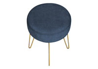 Ottoman, Pouf, Footrest, Foot Stool, 14" Round, Blue Fabric, Gold Metal Legs, Contemporary, Modern Blue Foam Polyester