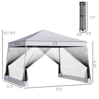 Outsunny Slant Leg Pop Up Canopy Tent With Netting And Carry Bag, Instant Sun Shelter, Tents For Parties, Height Adjustable, For Outdoor, Garden, Patio, 11.5'X11.5' Base 10'X10' Top , White White Steel