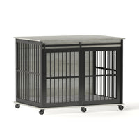 Furniture Dog Crate Sliding Iron Door Dog Crate With Mat. Grey,43.7''W X 30''D X 33.7''H Grey Dog Particle Board