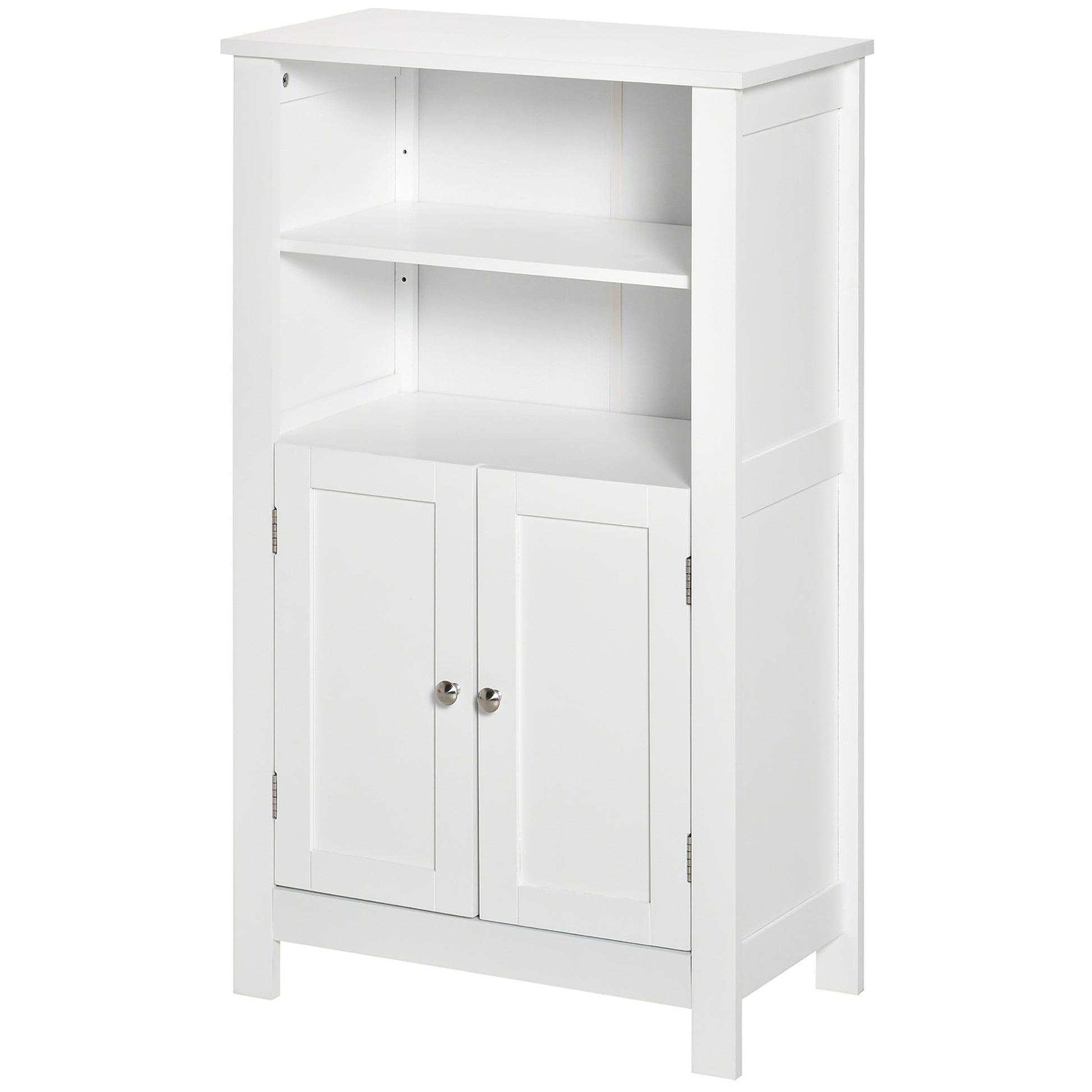 Kleankin Bathroom Floor Cabinet, Freestanding Bathroom Cabinet With 2 Open Shelves, Double Doors And Adjustable Shelves, Wooden Storage Cabinet For Bathroom, White White Mdf