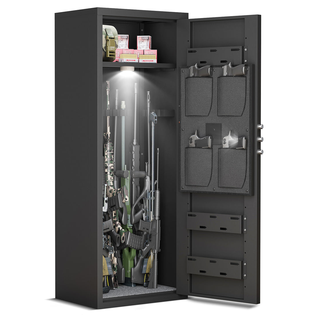 Heavy Duty All Steel Unassembledcabinet Biometric Lock, Dual Alarm Function, 7 8Capacity, Silent Operation, Emergency Battery Box, Adjustable Stock Black Steel