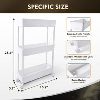 Storage Shelf On Wheels 3 Tier Classic Storage Rolling Cart 360 Swivel Wheels Lockable Bathroom Kitchen Office White Plastic