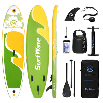 Inflatable Stand Up Paddle Board 11'X34"X6" With Accessories Water Sports Light Green Multi Anti Slip Garden & Outdoor American Design,Beach Multifunctional Pvc