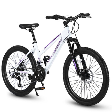 S24103 24 Inch Mountain Bike For Teenagers Girls Women, Shimano 21 Speeds With Dual Disc Brakes And 100Mm Front Suspension, White Pink White Garden & Outdoor Steel