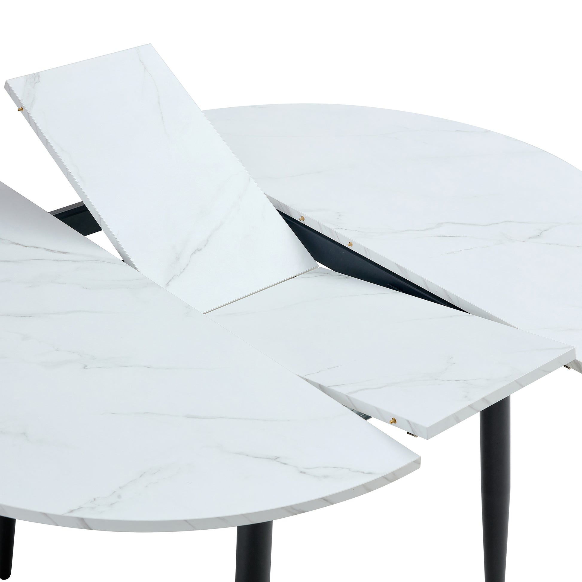 With A Clever Retractable Mechanism, The Mdf Table Top Is Made Of Black Metal Legs And Has A Smooth And Delicate Surface. The Unique Look Creates The Sleekof A Modern Home. White Mdf Metal