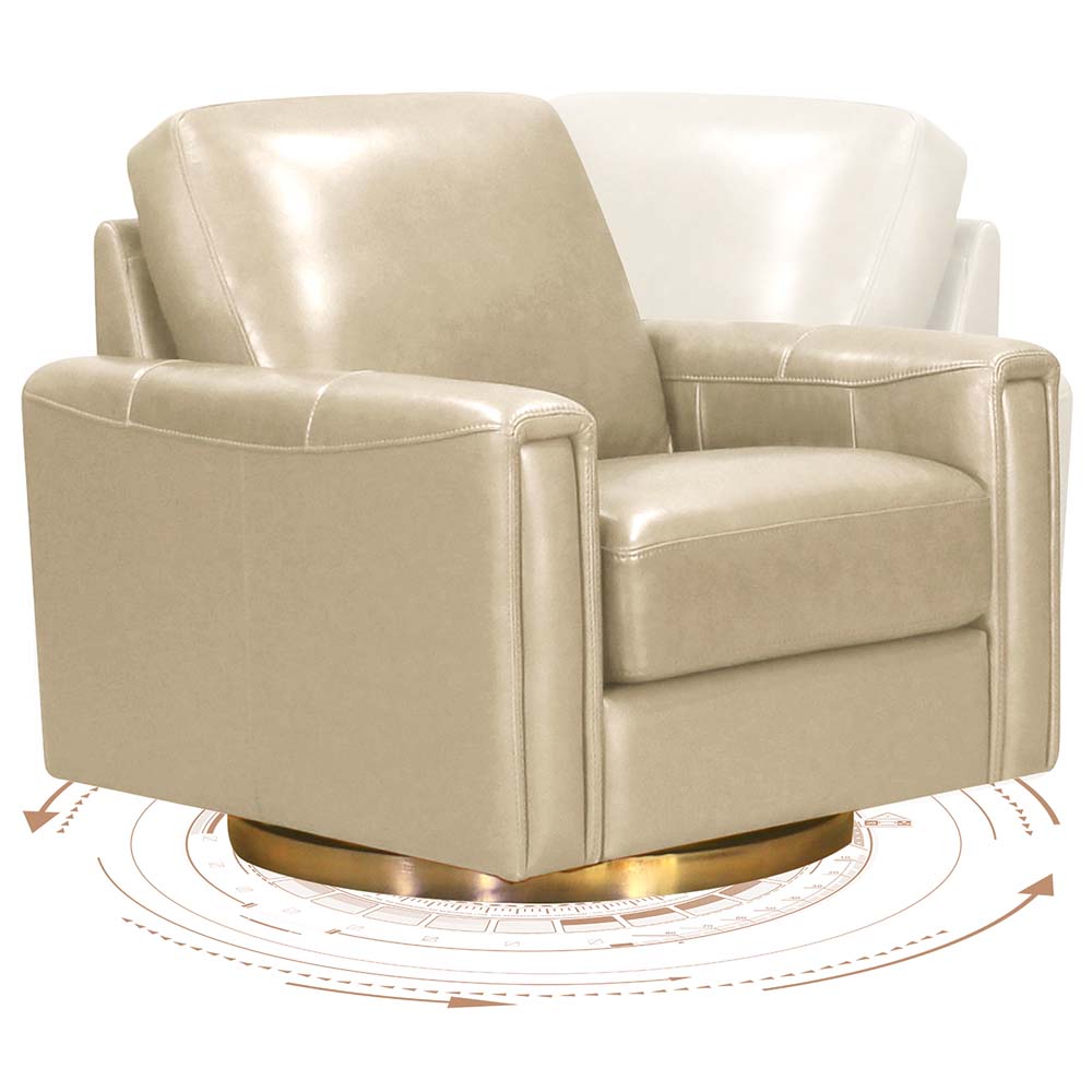 Hayward Swivel Leather Chair Ivory White Memory Foam Genuine Leather