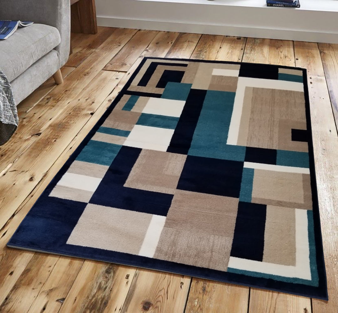 Jersey Area Rugs, Carpets For Livingroom, 5X7 Area Rugs ,3007 Blue Rectangle 5&7 Blue Contemporary Abstract Polypropylene