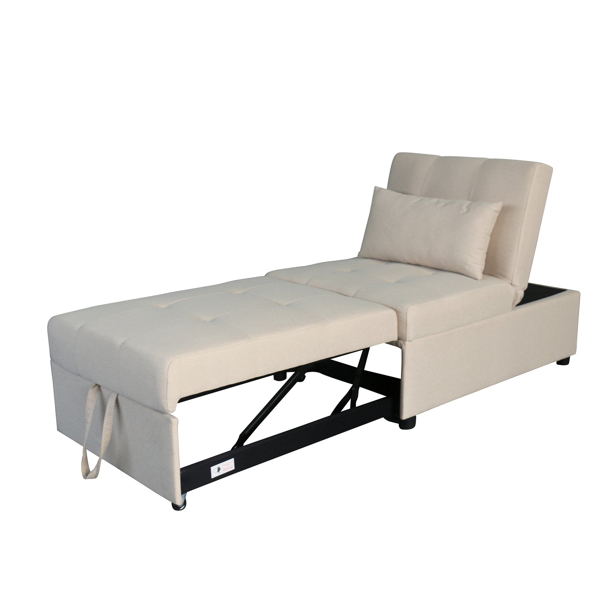 Folding Ottoman Sofa Bed Beige Beige Wood