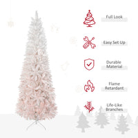 Homcom 6' Tall Unlit Pencil Fir Artificial Christmas Tree With Realistic Branches And Steel Base, Pink And White Pink Pvc