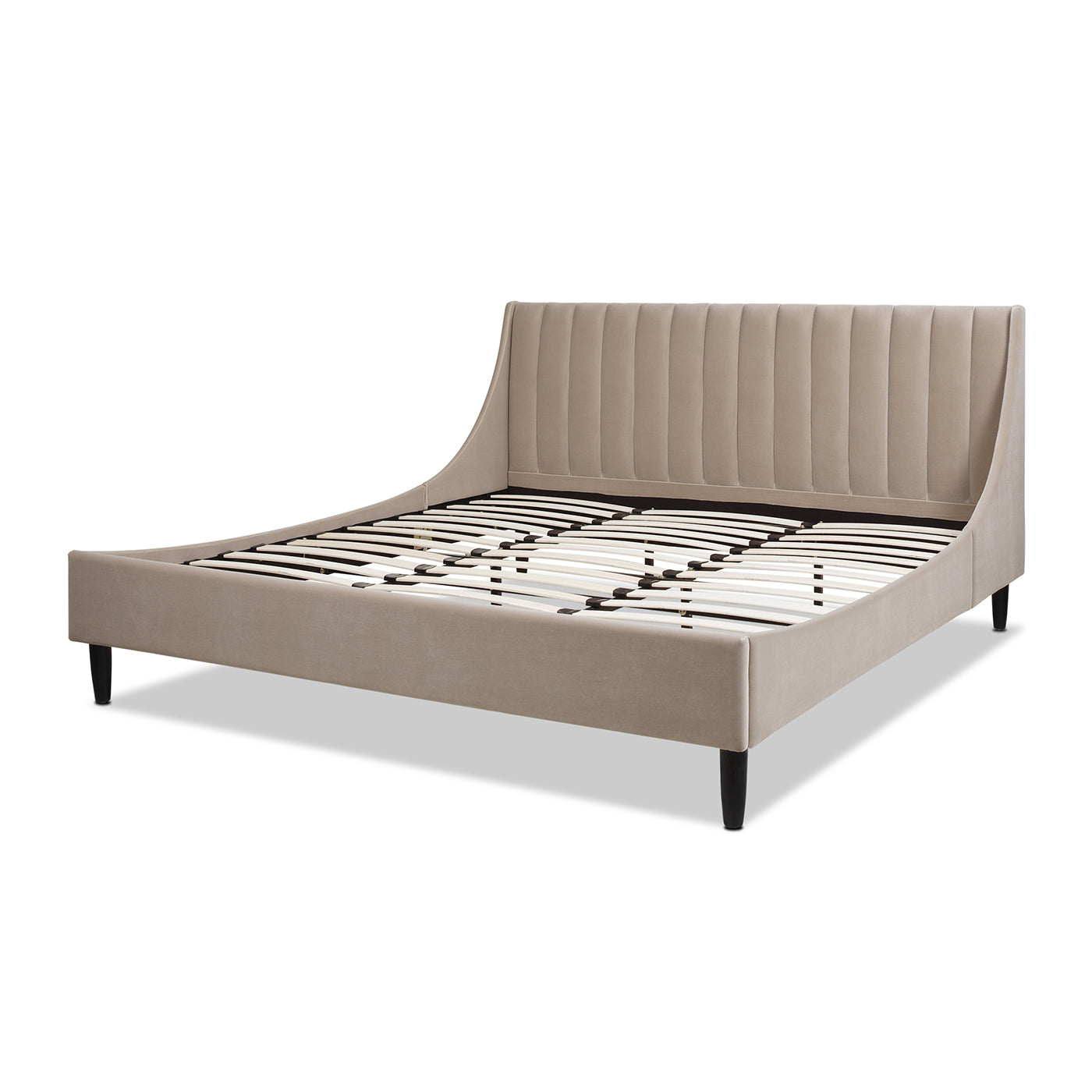 Aspen Vertical Tufted Headboard Platform Bed Set, King, Mink Beige Performance Velvet Box Spring Not Required King Mink Wood Foam Velvet Velvet