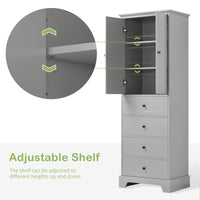 Storage Cabinet With 2 Doors And 4 Drawers For Bathroom, Office, Adjustable Shelf, Mdf Board With Painted Finish, Grey Grey Mdf