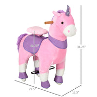 Qaba Ride On Real Walking Unicorn With Sparkly Horn, Soft Plush Ride On Rocking Horse Bearing 176Lbs, Imaginative Interactive Toy For Kids, Unicorn Gifts Pink Steel