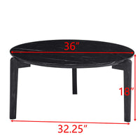 Living Room Coffee Table: Modern And Stylish 36 Inch Round Small Coffee Table, Imitation Marble Tabletop With Rubber Wood Solid Wood Legs, Wooden Coffee Table, Living Room, Office, Home Black Solid