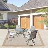 5 Piece Bistro Patio Table And Chairs Set With Tan Pvc Sling Swivel Rocker Chairs And Round Cast Top Outdoor Table, Premium Weather Resistant Outdoor Dining Set For Backyard & Deck No Brown Seats 4 Rust Resistant Frame Garden & Outdoor Classic Complete