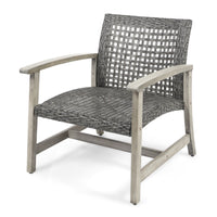 Hampton Wood Wicker Club Chair Grey Black Wood