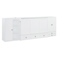 Queen Size Murphy Bed With Usb Port, Little Wardrobes And Drawers, White Queen White Particle Board Mdf