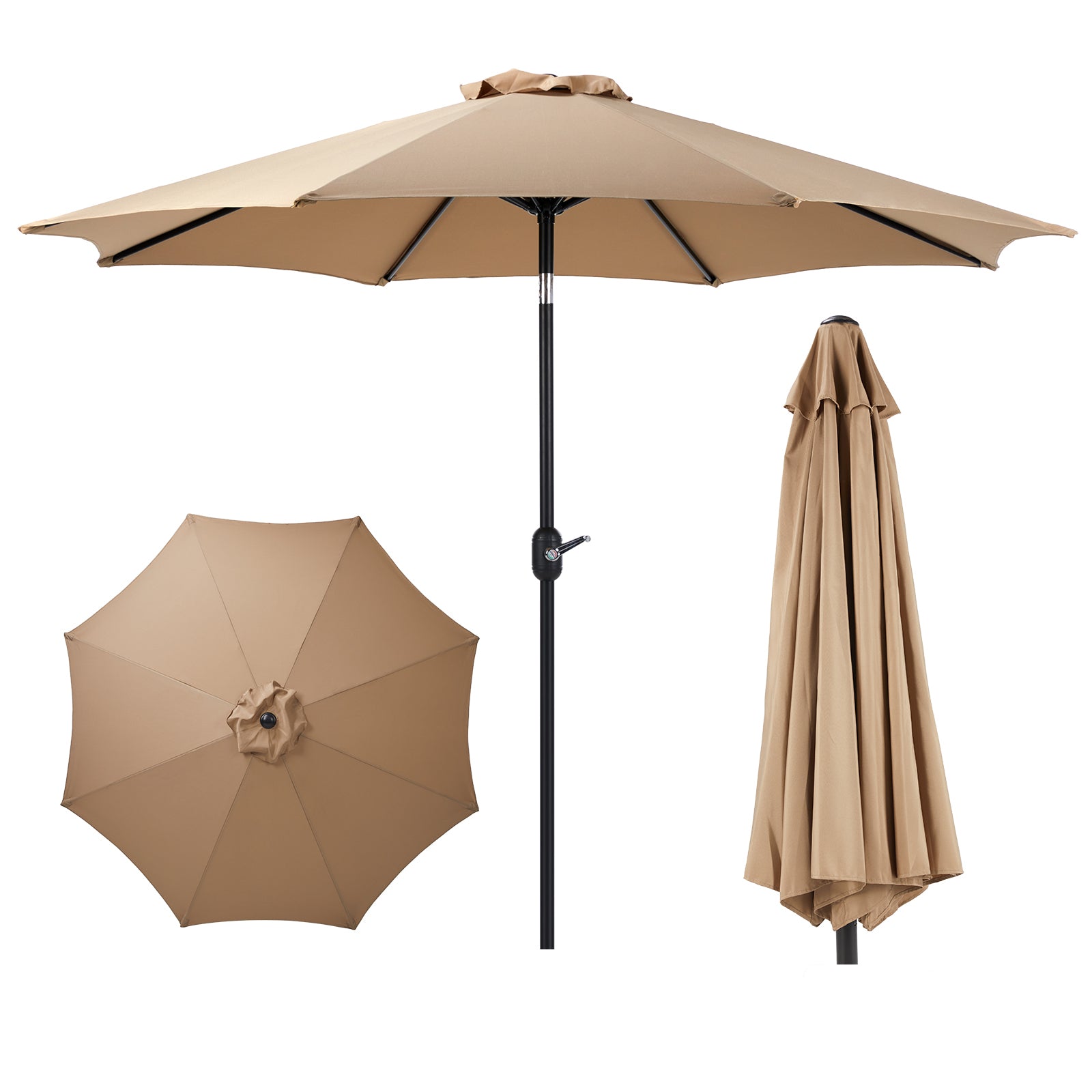 9 Foot Outdoor Patio Umbrella With Button Tilt And Crank, Outdoor Patio Market Table Umbrella Uv Protected And Waterproof, Khaki Khaki Polyester