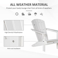 Outsunny Adirondack Chair With Cup Holder, All Weather Patio Chair Hdpe Lounger, Fire Pit Seating High Back And Wide Seat For Outdoor, Backyard, Garden, Deck, Lawn, White White Plastic