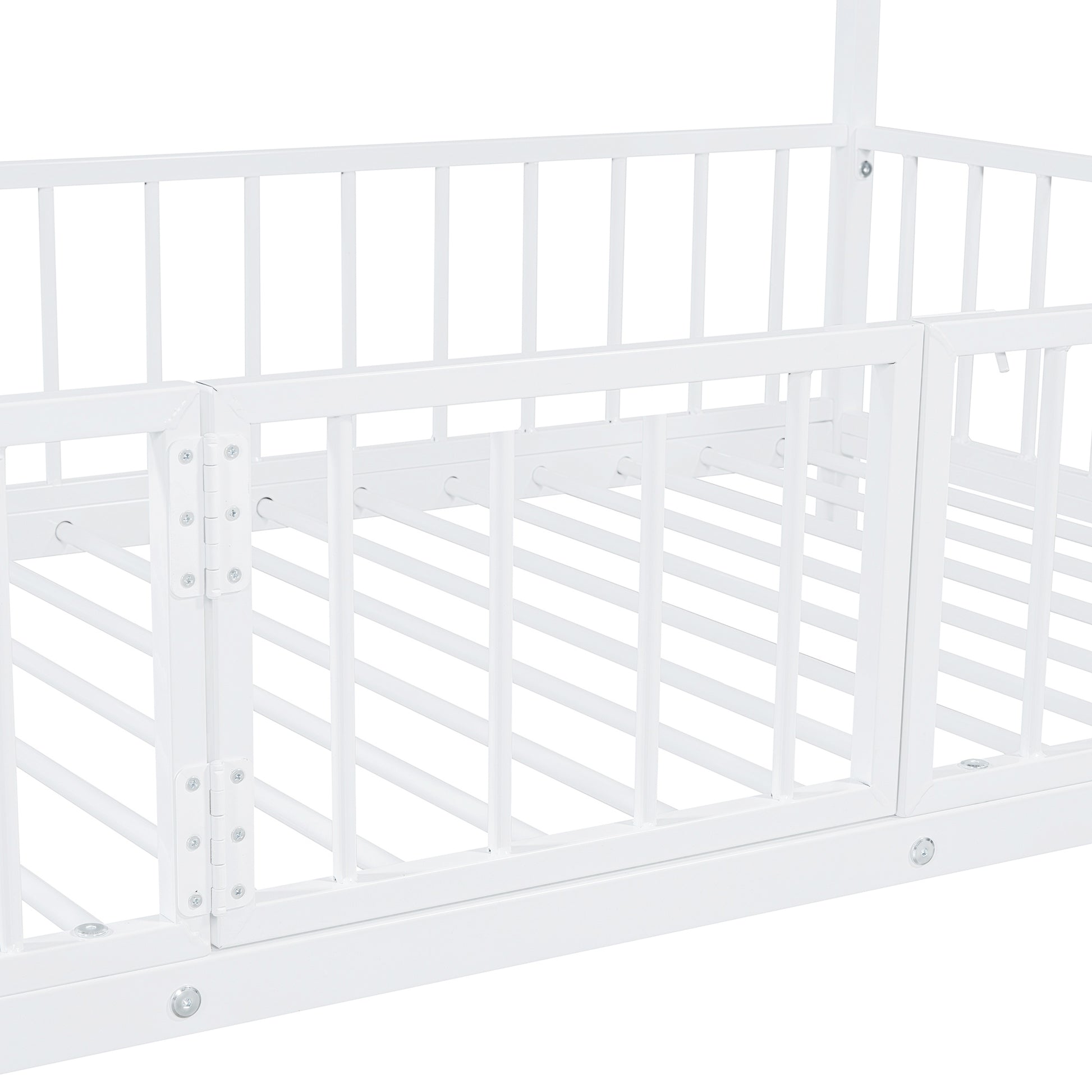 Twin Over Twin Size Metal Bunk Bed With Slide And Guardrails, White Twin White Metal