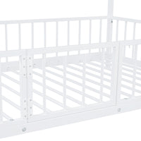 Twin Over Twin Size Metal Bunk Bed With Slide And Guardrails, White Twin White Metal