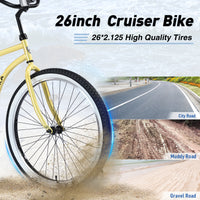 Single Speed Bicycles 26"Inch,Steel Frame, Wide Wheels For Stability, Rear Coaster Brakes,Multiple Colors Women'S Beach Cruiser Bike Cycling Yellow Garden & Outdoor Steel