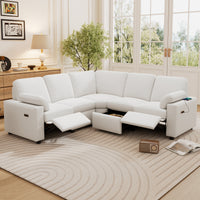 89" Power Recliner Sectional Sofa Home Theater Reclining Sofa With Two Usb Ports, Two Storage Drawers For Living Room, Beige Beige Foam Linen 5 Seat