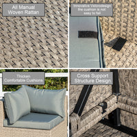 9 Piece Patio Furniture Set, All Weather Boho Outdoor Conversation Set Sectional Sofa With Water Resistant Grey Thick Cushions Beige Grey Metal